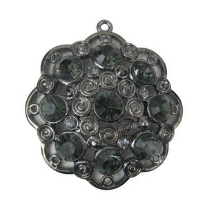 Swirl Pendant ONLY 1.9 Inch Gunmetal Gray Green Rhinestones Floral Jewelry